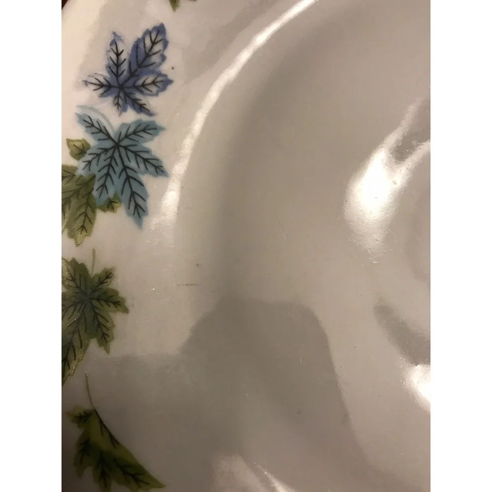 chodziez‎ white porcelain 8 inch blue leaves plate poland